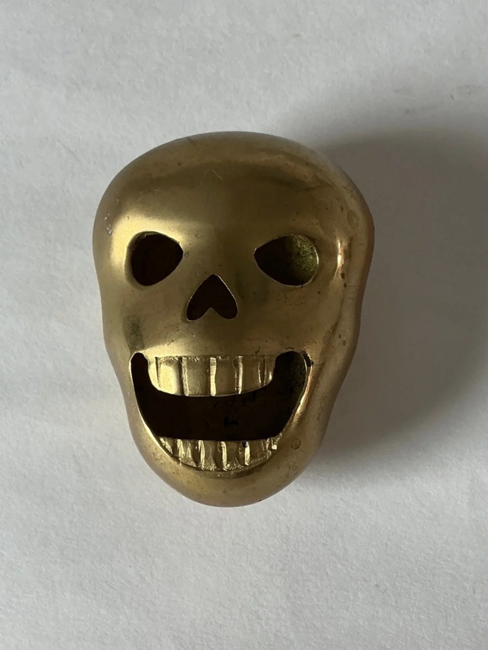 Bottle Opener Brass Skull Decorative Accent - Gold Tone